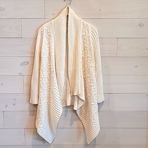 Chico’s Cable Knit, Chunky Cardigan Sweater,  Cascade Open Front, Longline,Ivory